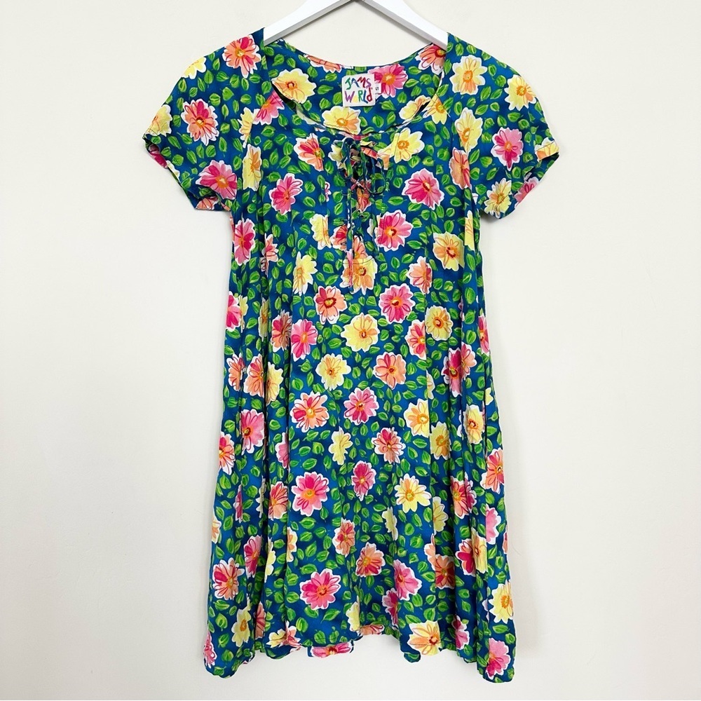Vintage Jams World Hank Hanky Floral Lace Up Mini Dress Pockets